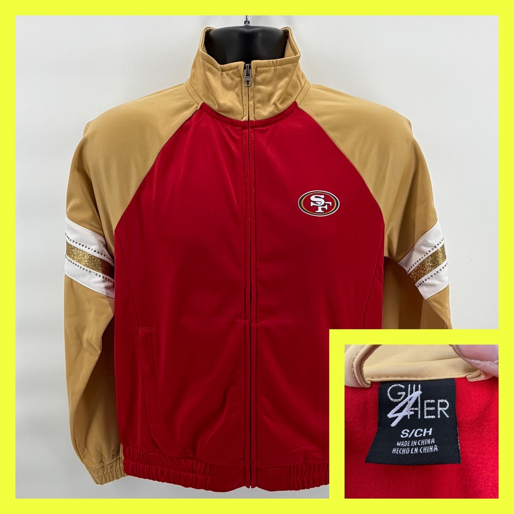 G-III 4Her Track Jacket Womens Small Red Gold SF 49ers Glitter Full Zip NFL‎